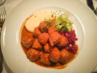 Traditional Swedish meatballs accompanied by Lingonerries and mashed Potato puree